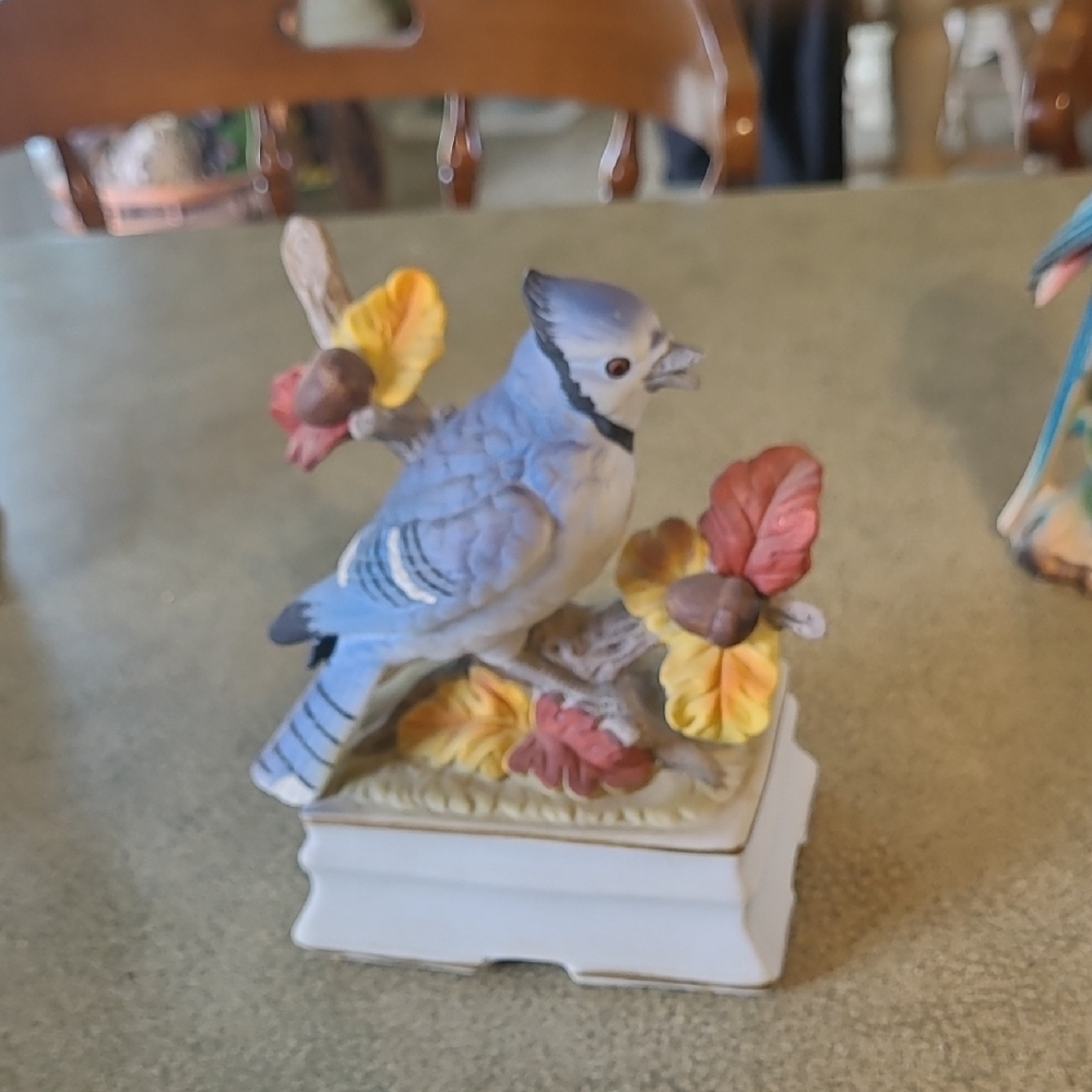 Blue Jay Figurine with Flowers